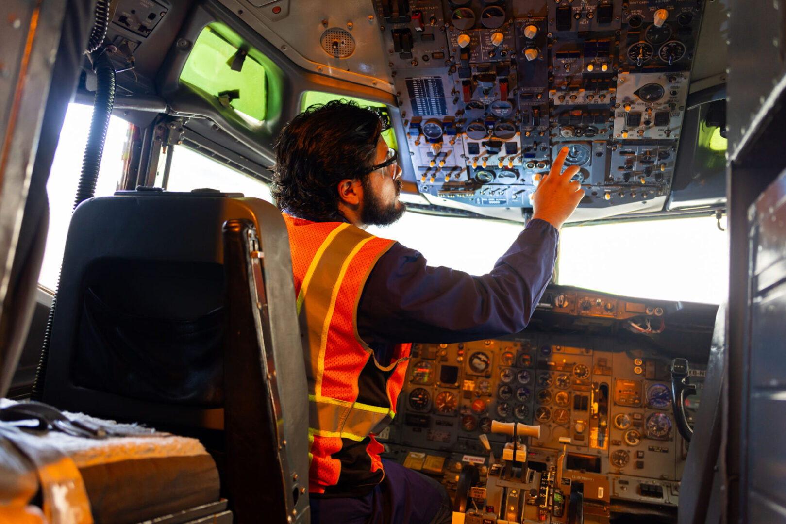 Aviation professional in plane cockpit