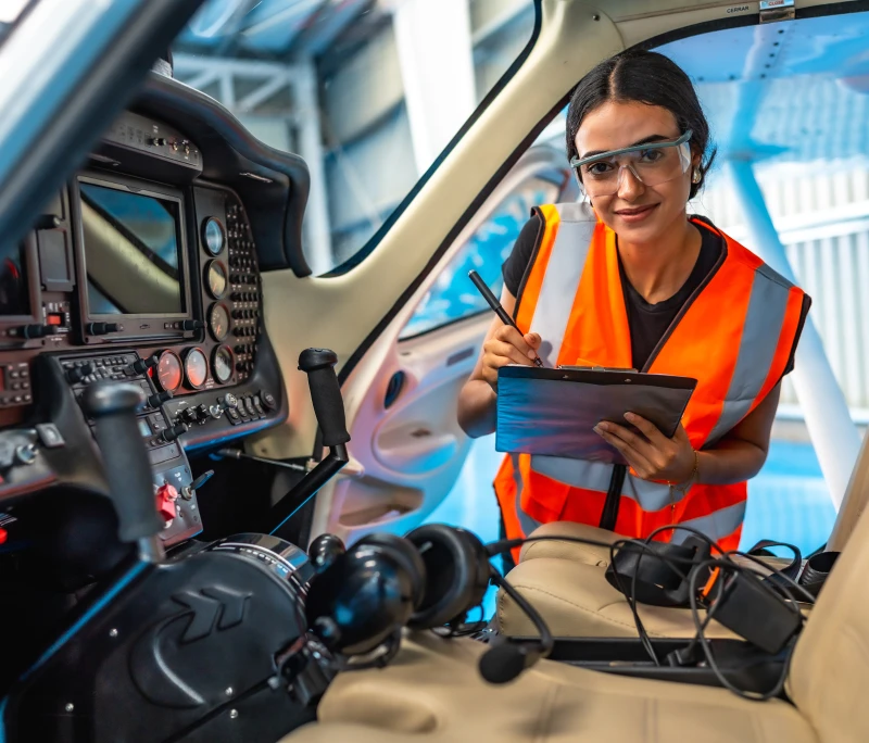 Aviation safety check by female pilot